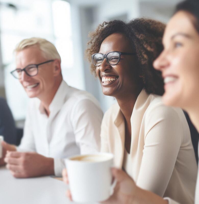 Multiracial people take a break in the middle of an important ma