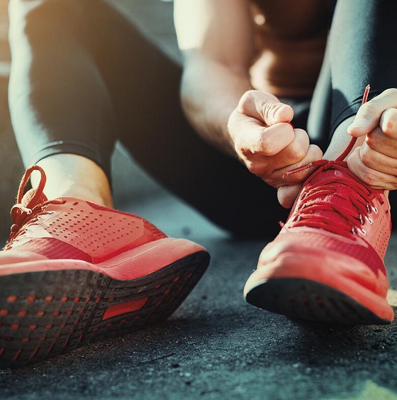 Tying sports shoes