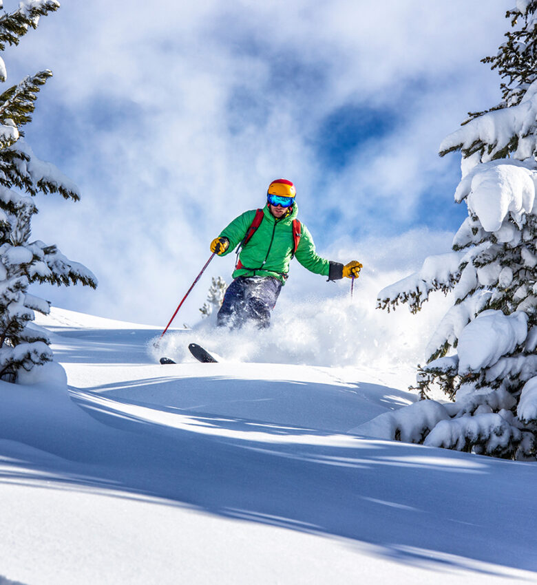 Offpiste skiing in deep powder snow