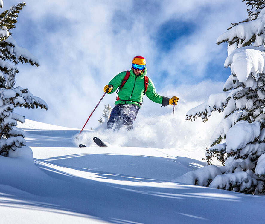 Offpiste skiing in deep powder snow