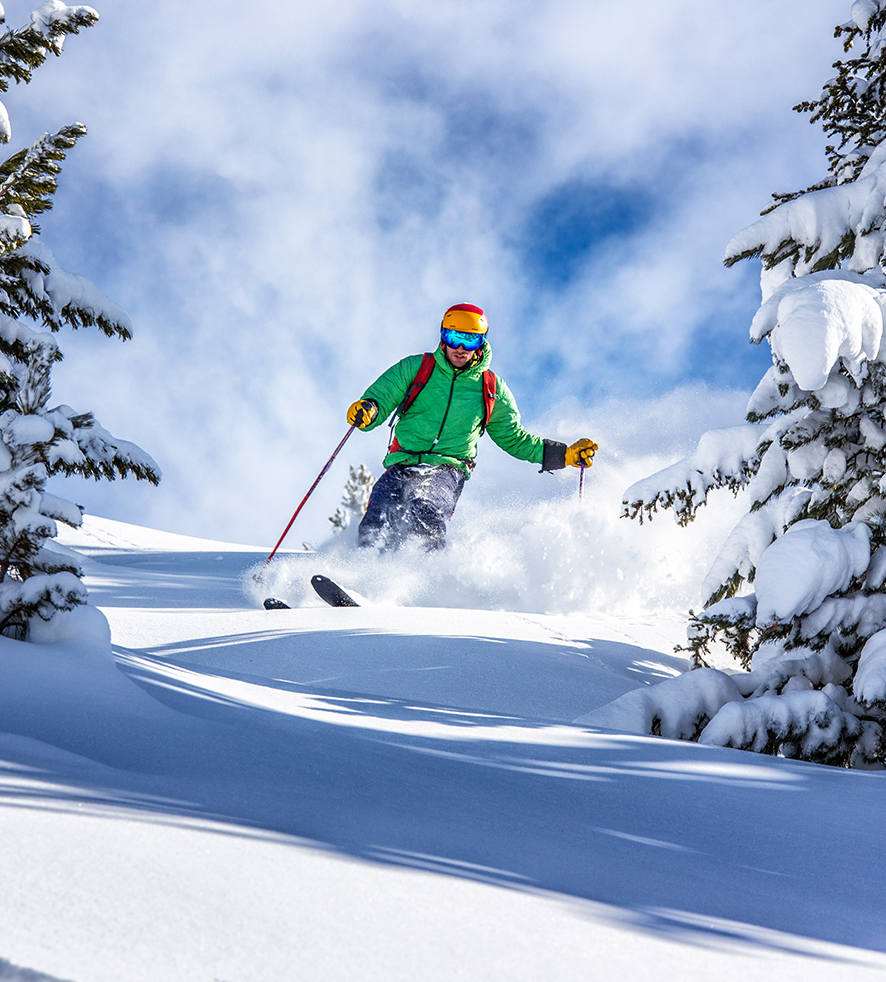 Offpiste skiing in deep powder snow